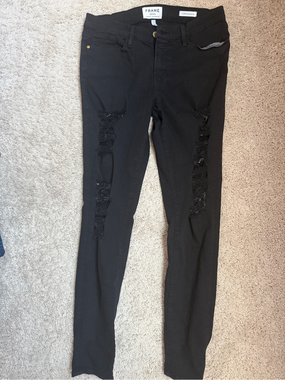 Frame Denim Black Ripped Skinny Jeans
